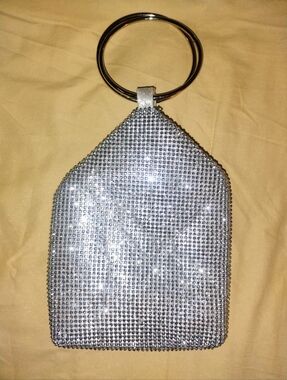 Vintage Silver Crystal Ring-Handle Evening Clutch - Women Bags